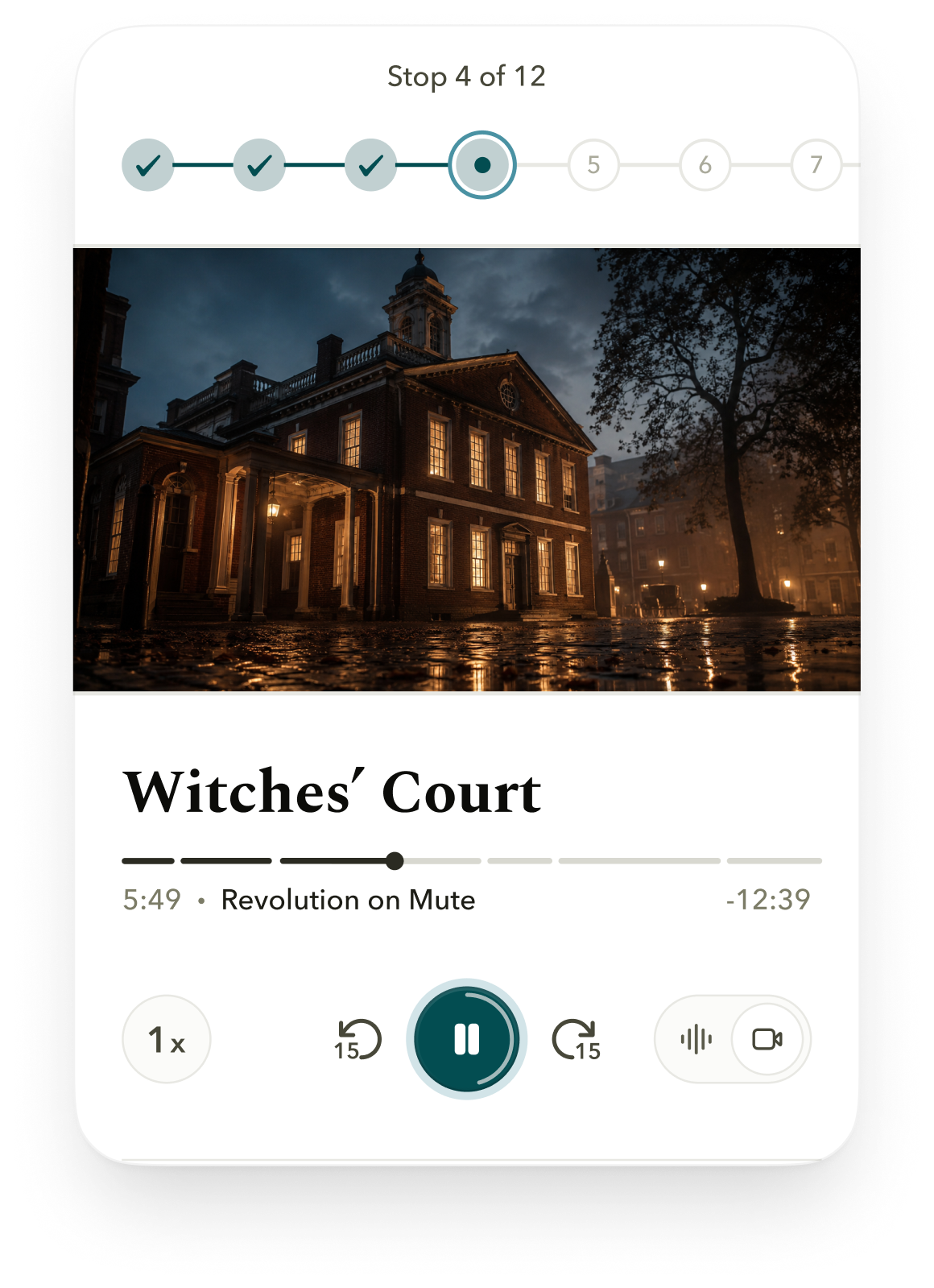 The GenStory site player narrating Witches' Court, stop 4 of 12